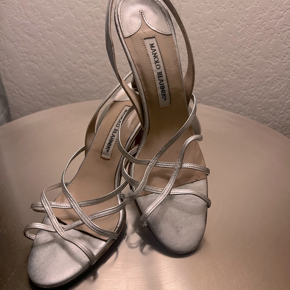 Authentic Strappy Silver MANOLO BLAHNIK heels